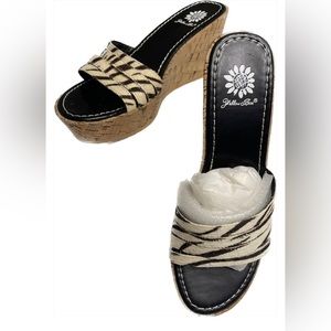 Yellow Box Bananas Cork Wedge Sandals in Zebra Print
